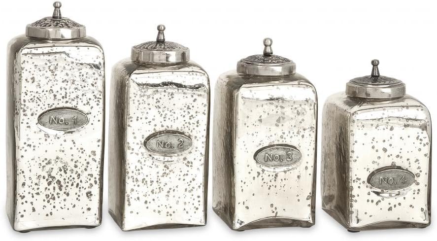Decoratively Graceful Numbered Mercury Glass Jars w/ Lids - Set of 4 Home Containers-Glass Décor