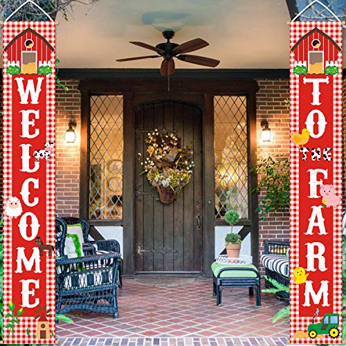 Farm Animal Porch Banner Barnyard Birthday Party Welcome Door Sign Family Farmhouse Baby Shower Decorations