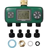 MOES 4 Zone Sprinkler Timer for Garden Hose,Brass Inlet Water Timer | Programmable Automatic Irrigation Controller, Rain Delay, Manual Watering, 4 Outlet Water Hose Timer for Gardens, Lawns