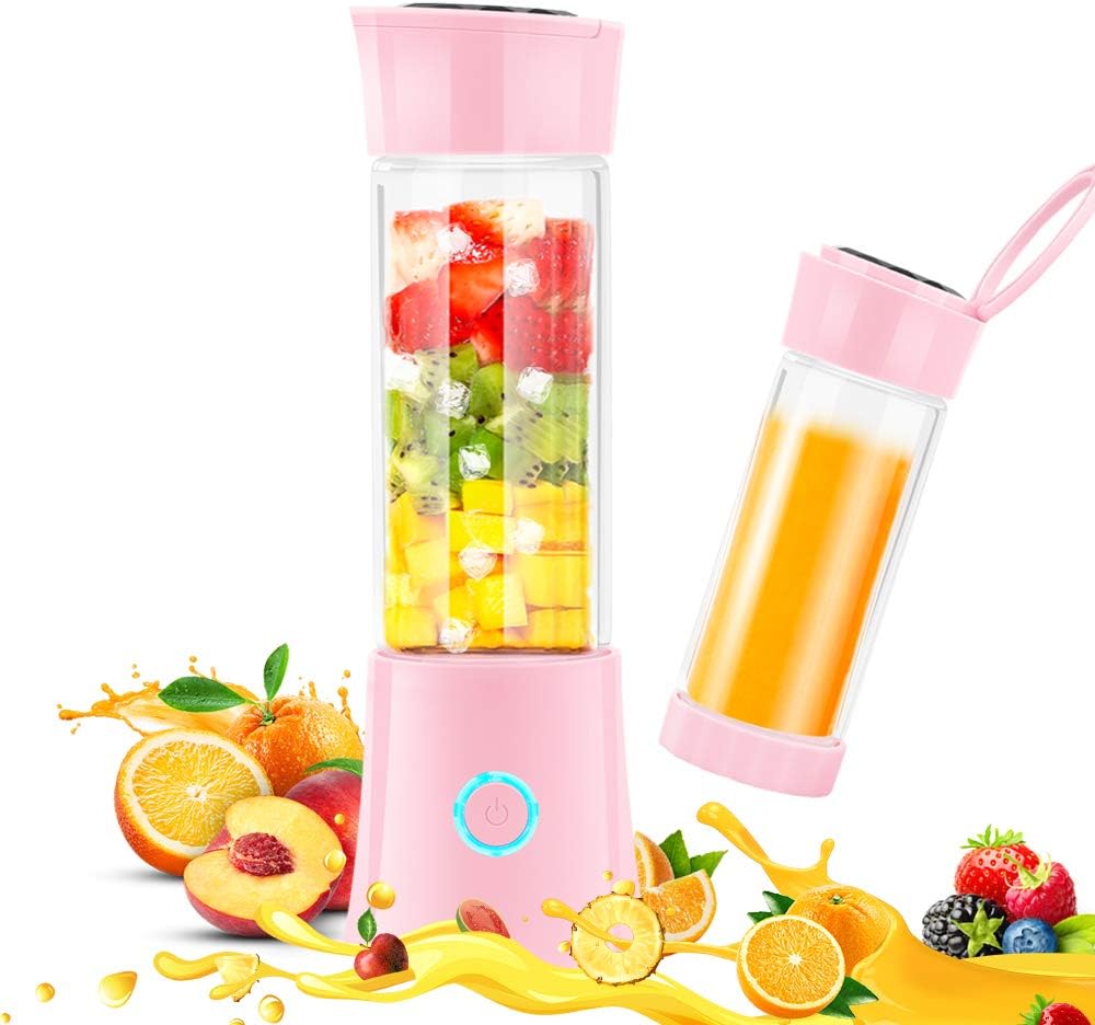 Portable Blender,BMOSTE Personal Blender Smoothie Single Serve for Shakes and Smoothies USB Rechargeable 16oz Fruit Mixer Juicer Cup with Ice Tray，Travel Lid,Recipe Book