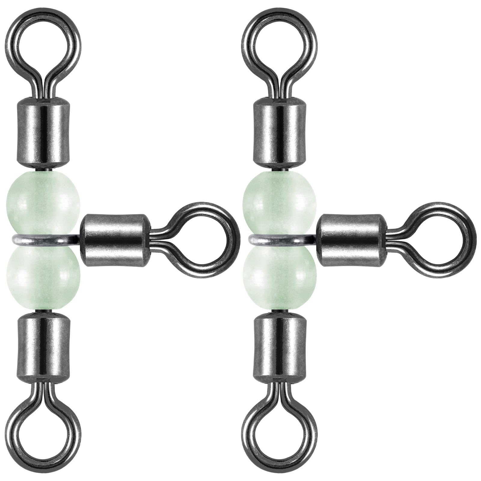 Photo 1 of Dr.Fish 20 Pack 3-Way Fishing Swivels with Glow Beads Barrel Swivels Fishing Tackle T Shape Stainless Steel Three Way Catfish Rig 3 * 4