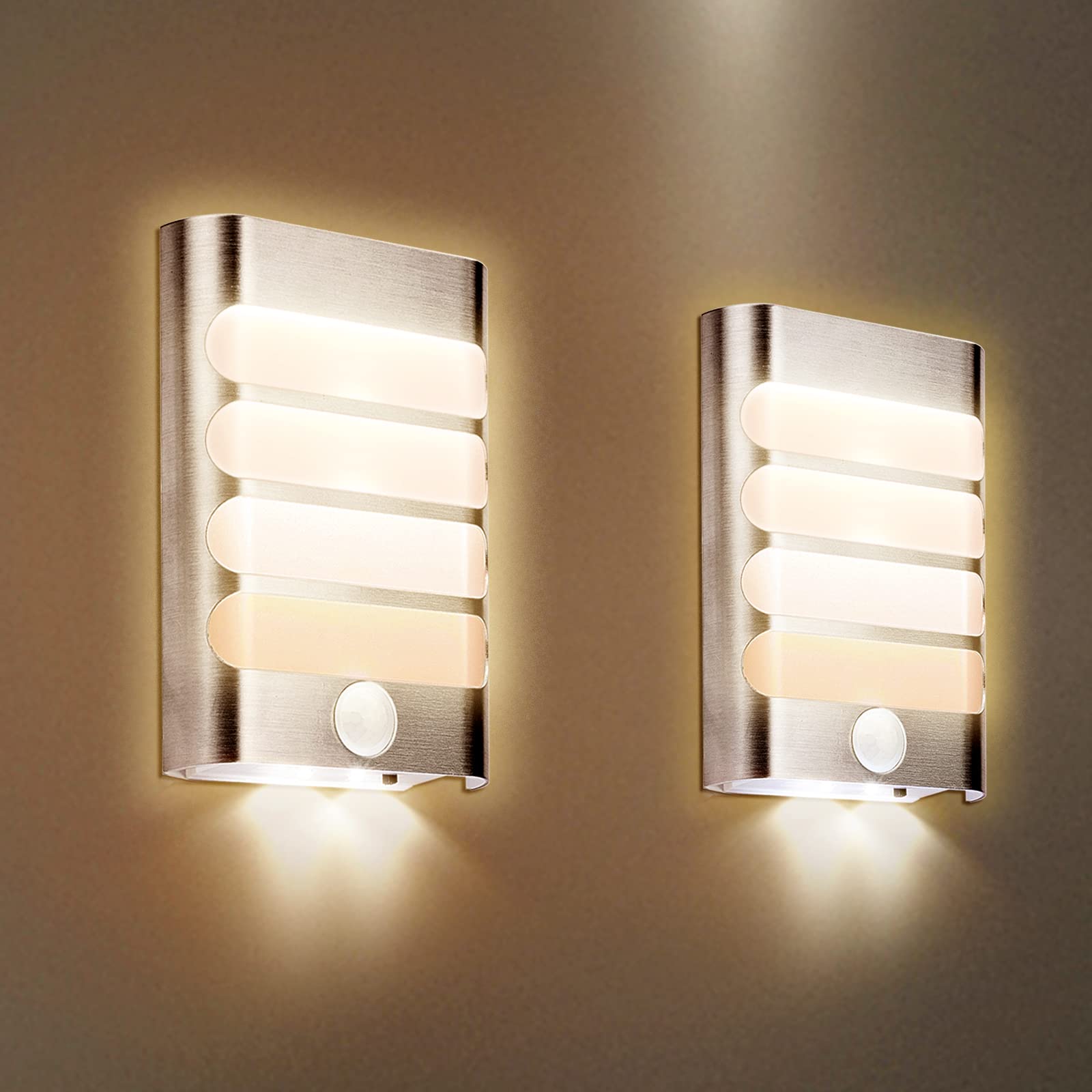 Leadleds Indoor Motion Sensor Wall Lamp (2-Pack), Warm White LED Stick-on Anywhere Security Lights for Stair,Kitchen,Bathroom,Laundry Room,Hallway,Closet