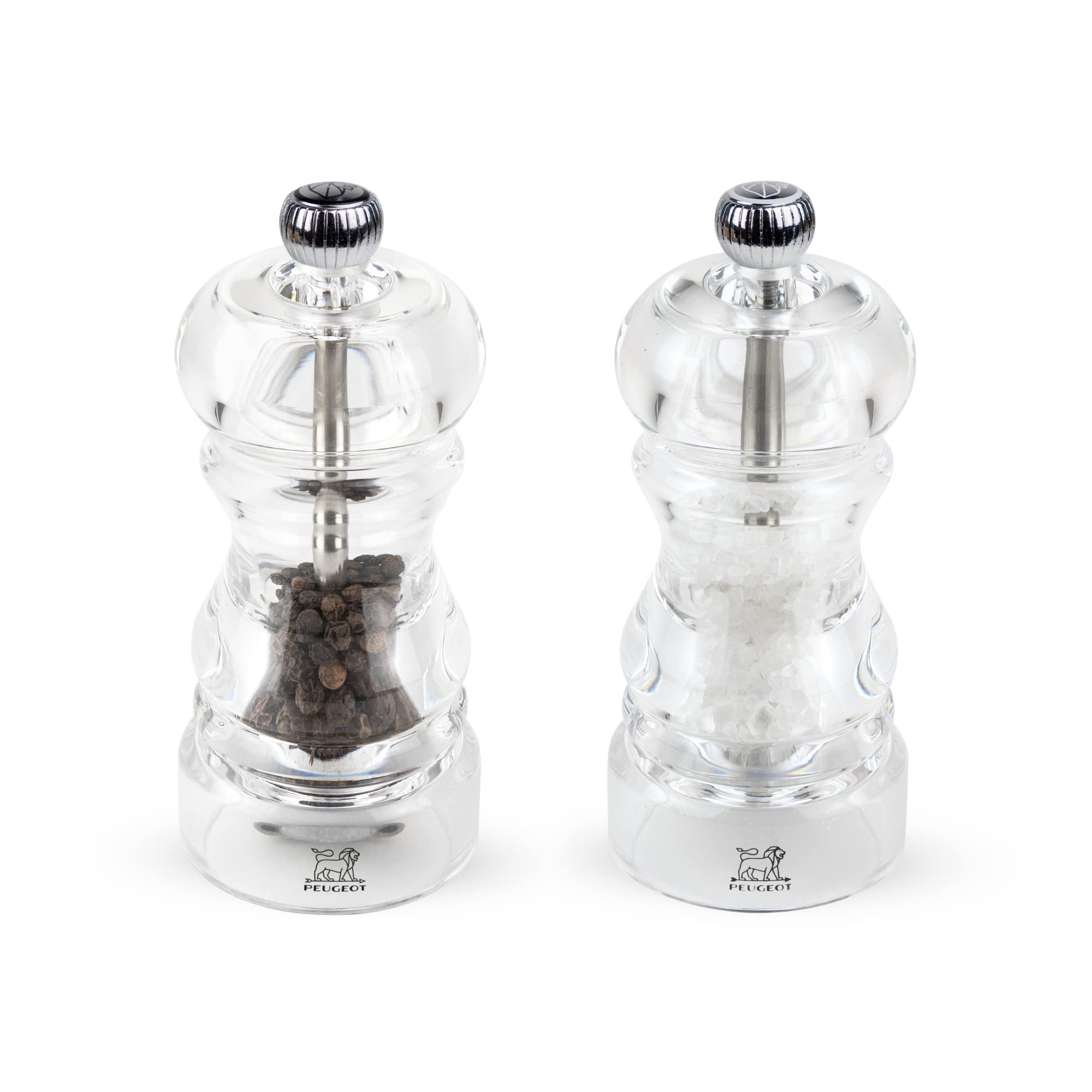 Peugeot - Nancy Manual Salt & Pepper Mill Set - Adjustable Grinders - Acrylic, Clear, 12 cm