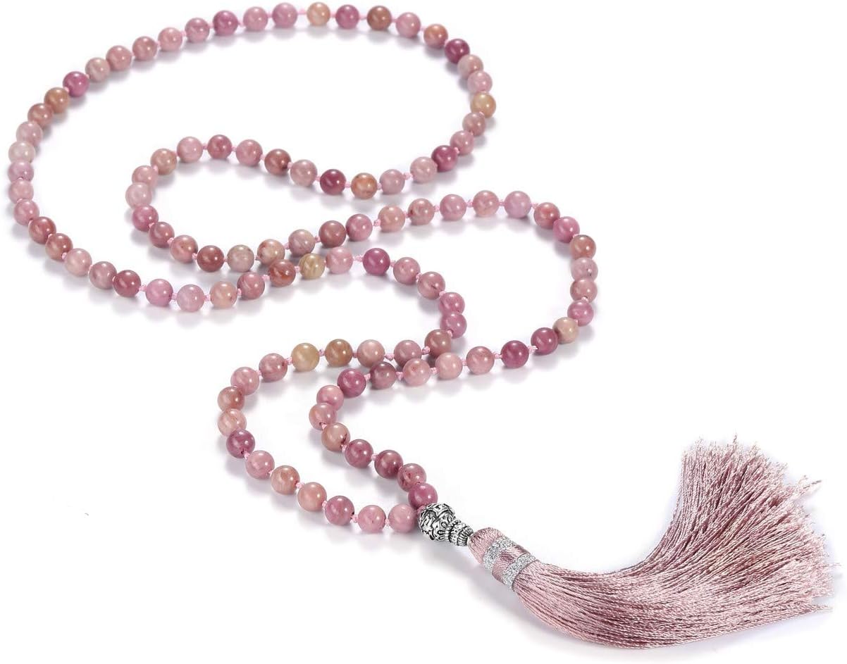 Jovivi 6mm 108 Mala Prayer Beads Meditation Multilayer Wrap Bracelet Natural Rhodochrosite Crystal Gemstone Chakra Necklace w/Tassel - Image 5
