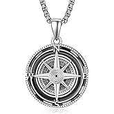 KINGWHYTE Compass Necklace for Men 925 Sterling Silver Birthday Gifts Graduation Travel Jewelry for Husband Brother with Stainless Steel Chain