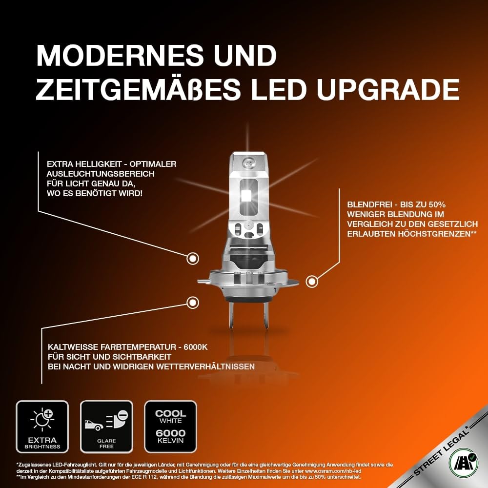 OSRAM NIGHT BREAKER LED SPEED H7 450, LED-Fern- und Abblendlicht mit Straßenzulassung, bis zu 450% mehr Helligkeit, 6000K,schnelle Installation, kein mechanisches Zubehör notwendig, LEDEC02 integriert 5
