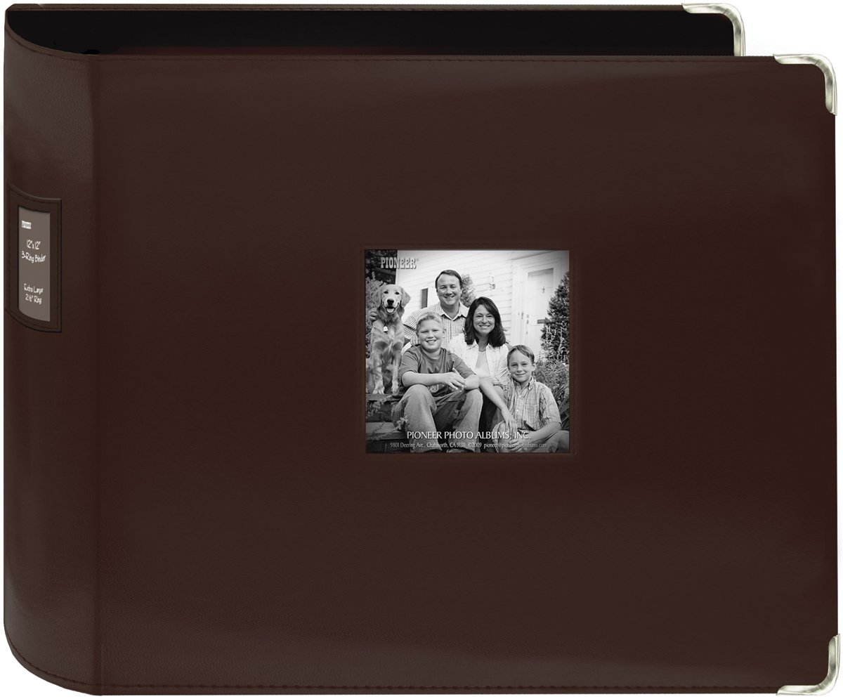 Pioneer 1-Piece 12 x 12-inch Sewn Leatherette 3-Ring Binder, Brown