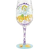 Enesco Lolita Designs Life is Better with Friends Hand-Painted Artisan Wine Glass, 15 Ounce, Multicolor