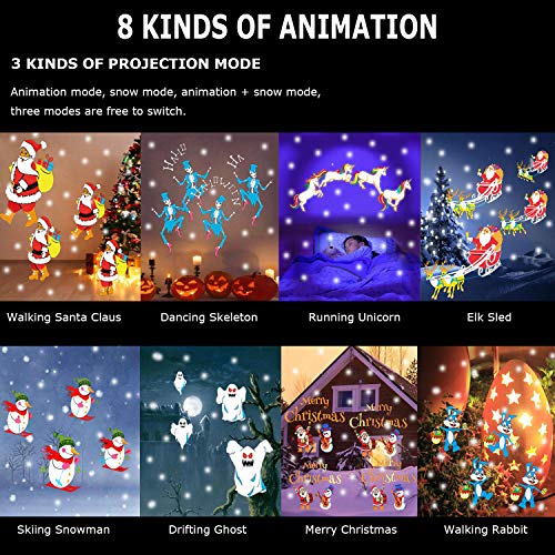 JEESA Christmas Projector Lights, Outdoor Christmas Decorations Music Snow Animated Projector with Remote Control LED Snowfall Hallowee Projector Decorative Lighting for Holiday Party Home Yard Garde