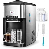 Ice &amp; Hot/Cold Water Dispenser, Make Ice 44lb Daily w. Water Line Inlet | NUNET 3-in-1 Hot/Cold Water &amp; Ice Dispenser w. Water Line Connection &amp; Water Bottle Top-load Capability, 4lb Ice Storage