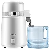 VEVOR Water Distiller, 1.1 Gal Distilled Water Machine, 750W Pure Water Distilling w/BPA Free Plastic Container, Water Distillation Kit w/Button, Countertop Distilled Water Maker for Home, White