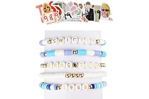ARZASGO 5 Pcs Singer Bracelets Set Friendship Bracelets for Women Girls, with 50 Pcs TS Music Theme Stickers for Fans