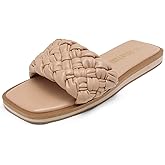 DREAM PAIRS Women's Square Open Toe Slide Sandals Cute Slip on Braided Slides Flat Sandals for Summer