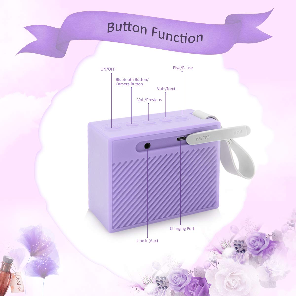 Esonstyle Waterproof IPX6 Portable Bluetooth Speaker 5W Drive Built-in Mircophone for iPhone iPod ipad All Bluetooth Devices