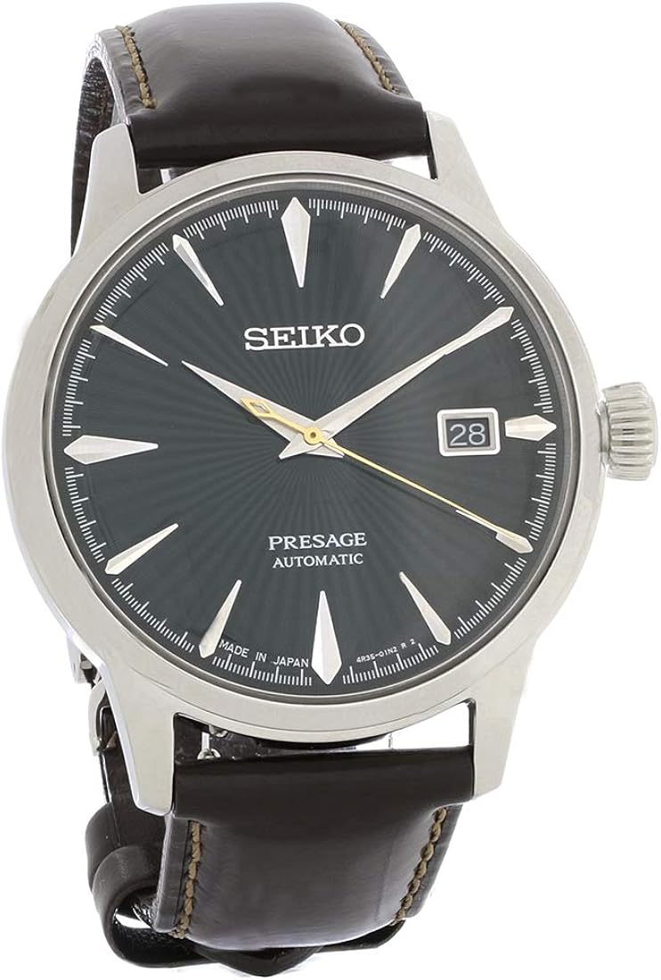 seiko men's automatic presage black leather strap watch 40.5 mm