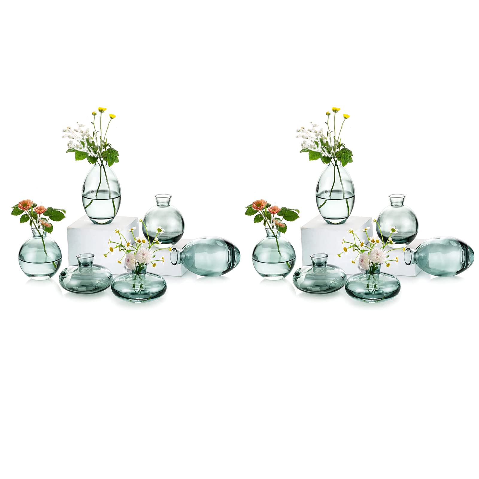 EylKoi Bud Vases Glass Mordern - 4sets(12Pcs) Green Small Vases for Centerpieces, Small Vase Mini Vases Flower Vase Mini Tiny Vases for Home Decor Wedding Decorative Centerpieces, Events Bookshelf