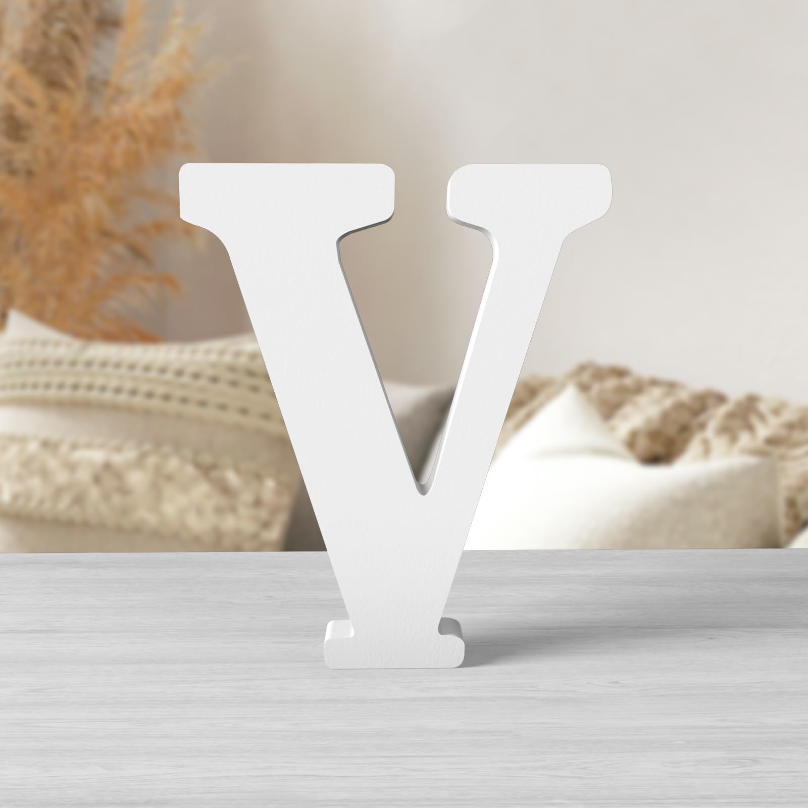 Photo 1 of Zaruatu 6 Inch White Wood Letters Unfinished Wood Letters for Wall Decor Decorative Standing Letters White Block Letters for Wall Decoration for Craft Home Party Projects (V)