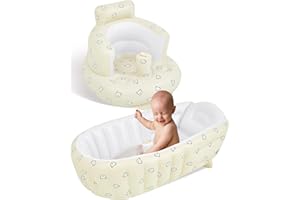 SUMIND 2 Pack Baby Inflatable Seat and Inflatable Baby Bathtub for Babies 3-36 Months with Built in Air Pump Infant Back Support Sofa Newborn to Toddler Bath Tub Portable Travel Shower Basin (Novel Bear)