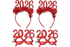 ABOOFAN 4PCS Glitter New Year Headbands with 2026 Number Glasses for Happy New Year Party Supplies Decoration