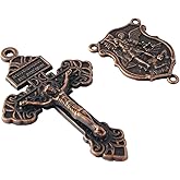Antique Bronze Rosary Making Crucifix and Saint Michael Centerpiece Set, Ornate Catholic Cross with INRI, 5 Pack