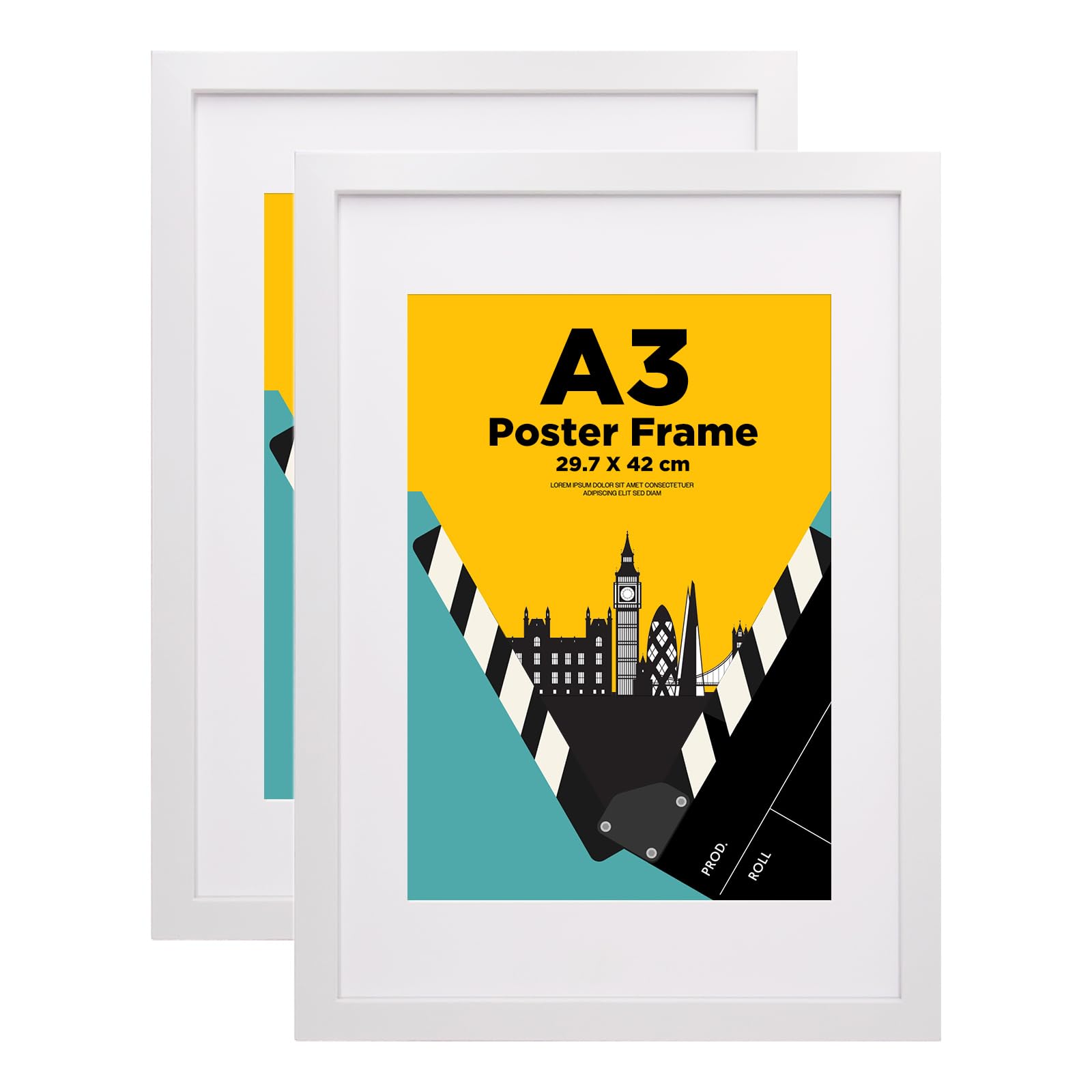 EGOFINE Solid Wood Frames Set of 2, Matted A3/A4 Photo Frames with Acrylic Glass, Table Top and Wall Mounting, 29.7 X 42 cm, White