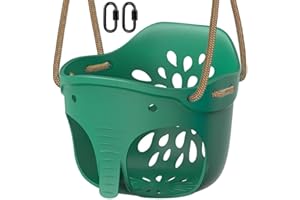 Dolibest Heavy Duty High Back Full Bucket Toddler Swing Seat with Locking Carabiners and Adjustable Rope, Cute Elephant Shape Design, 600LB Weight Limit (Bucket Swing, Green)