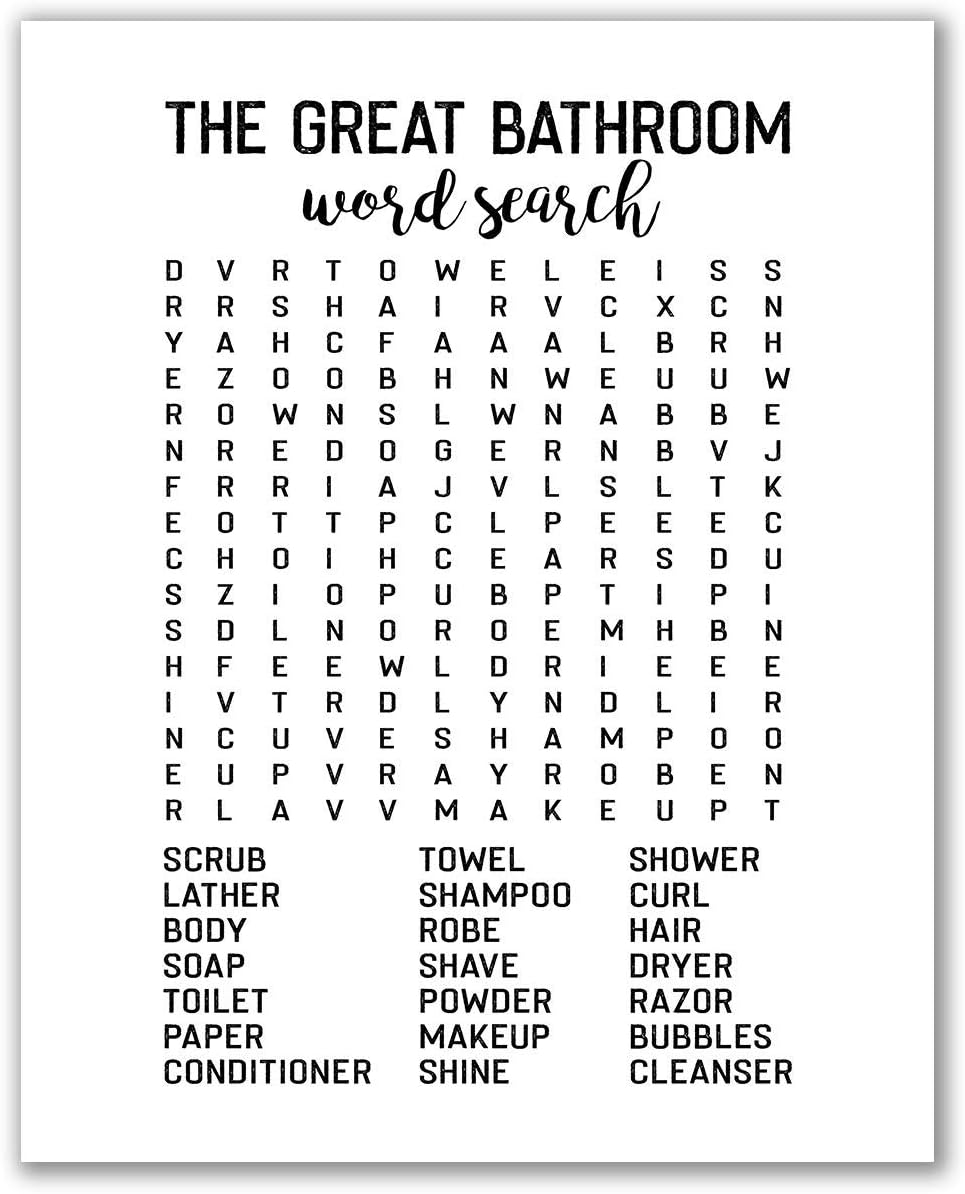 Amazon Com Midoro Great Bathroom Word Search Print Funny Bathroom Signs Housewarming Present Bathroom Wall Art Funny Printable Art Bathroom Signs Great Bathroom 8 X 10 Posters Prints