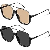 RSQQAV Square Oversized Aviator Sunglasses for Women Men 70s Retro Double Bridge Sun Glasses Fashion UV Protection Shades