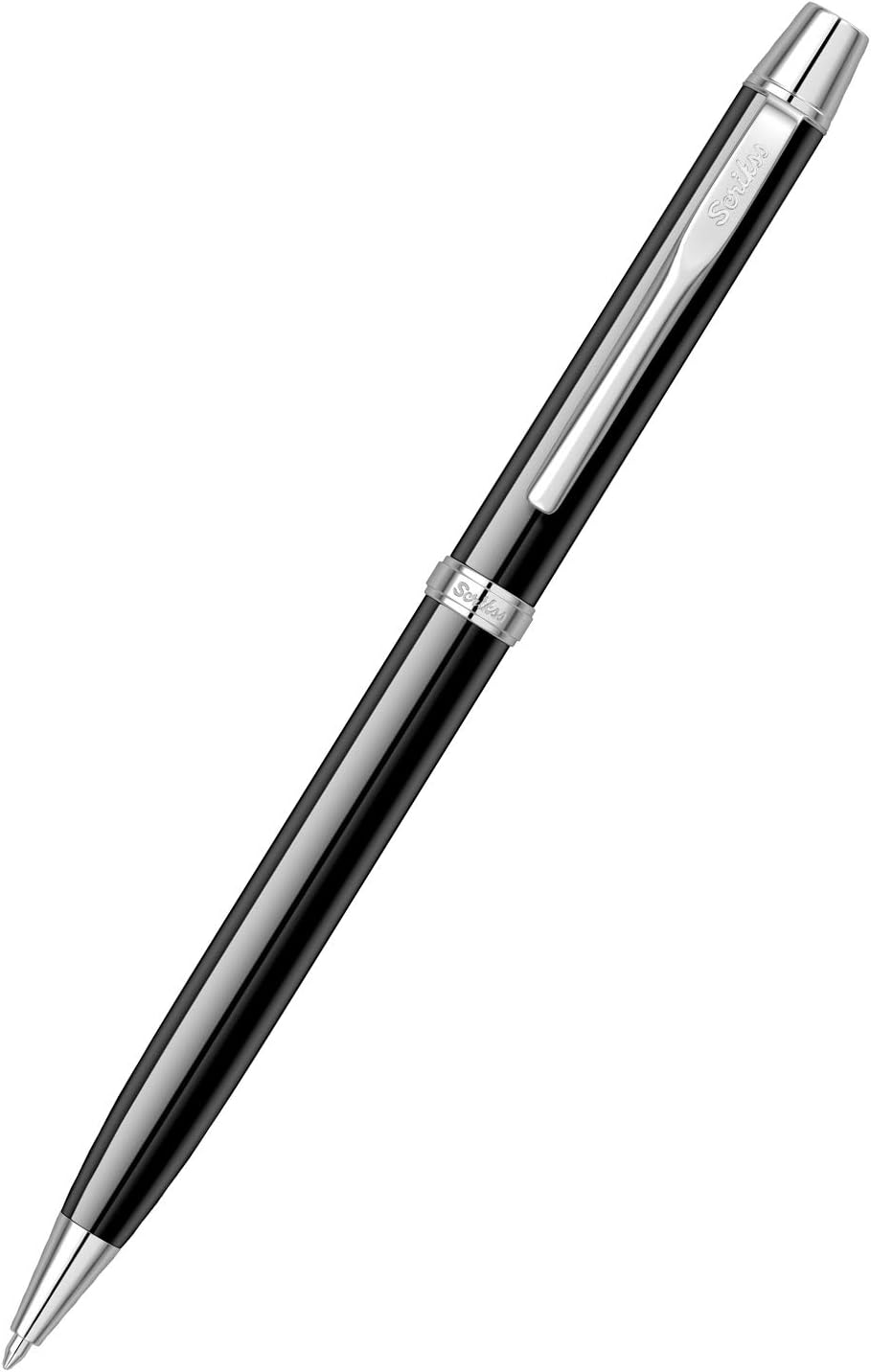 Scrikss Vintage 29 Glossy Black Ball Point Pen, Twist Mechanism, ABS Upper & Lower Body - Multiple Layers Of Black Lacquer, Chrome Plated SS Clip, Slim Type Refill Classic Collection 74951