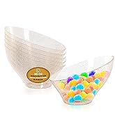 R-kay 6 Pack Glitter Angled Candy Bowls - Gold Plastic bowls 20 Oz - Premium Gold Plastic Serving Bowls Disposable Heavy Duty For Weddings Catering, parties, And All Occasions