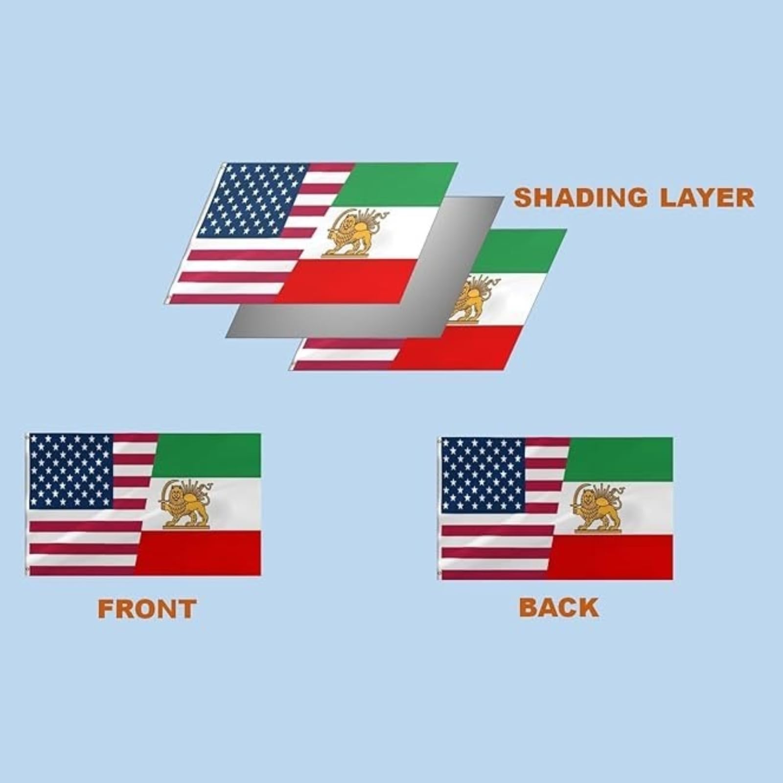 Historical Iran America Flag, Vintage Iran USA Friendship Flag Historical Pre-1979 Persian American Alliance Decorative Banner for Wall Hanging (02-Double)