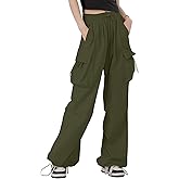 HENGAO Girls Cargo Pants Casual Jogger Loose Fit Streetwear Parachute Pants