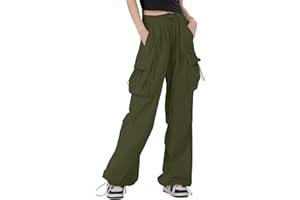 HENGAO Girls Cargo Pants Casual Jogger Loose Fit Streetwear Parachute Pants