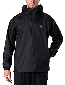 NAVISKIN Herren Regenjacke wasserdicht Fahrrad Jacke 1/2 Zip Outdoor Regenkleidung Kapuze (Schwarz/Hellgrau)