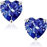 Birthstone Earrings for Women - 925 Sterling Silver Heart Birthstone Stud Earrings for Women Jewelry Gifts