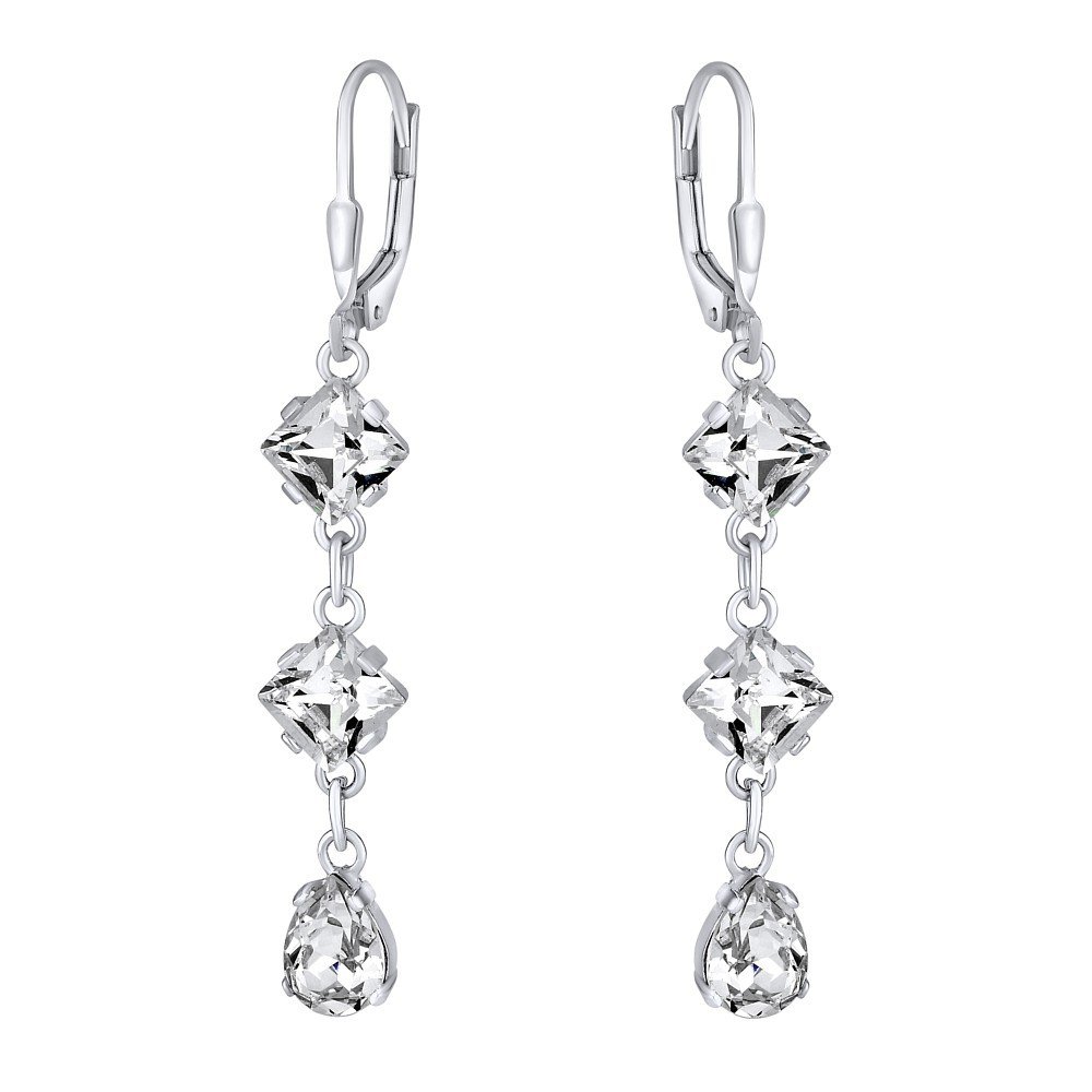 SILVEGO Women 925 Sterling Silver Earrings with Clear Swarovski Crystals Long 5.3 cm