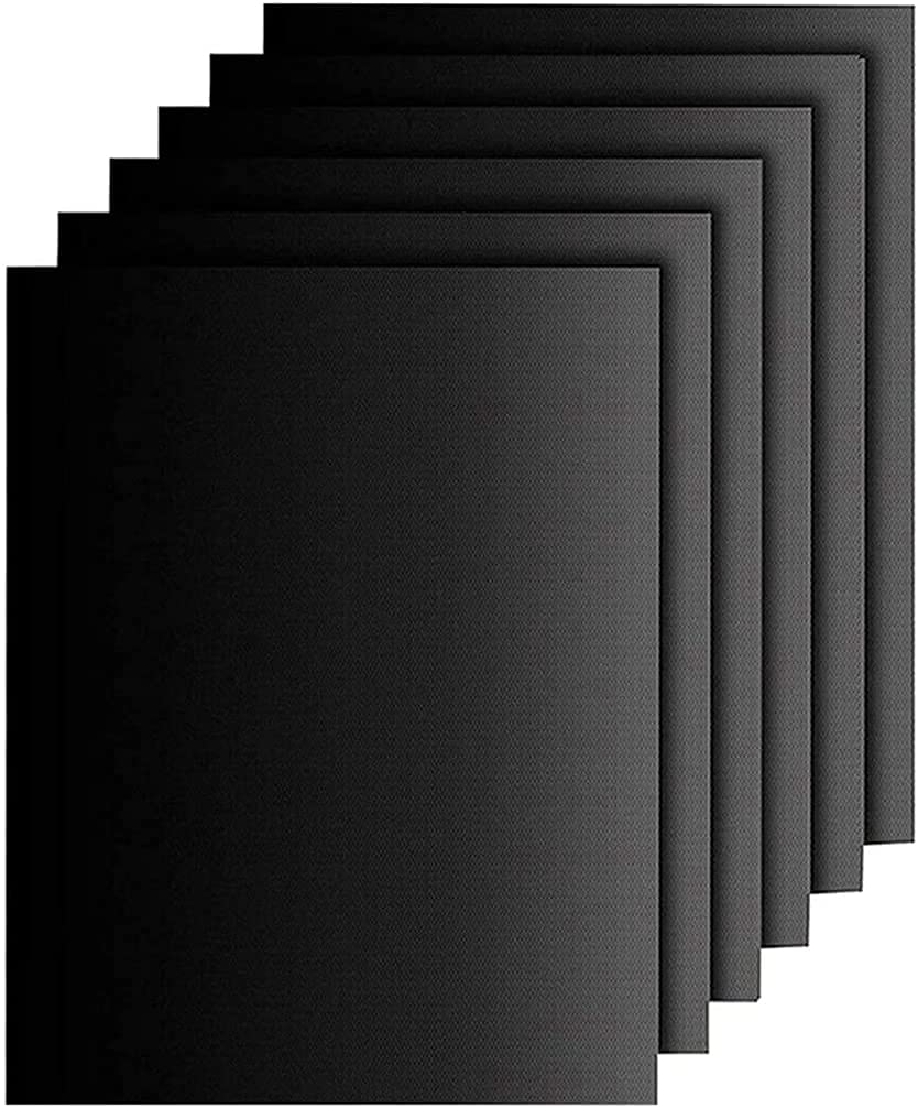 BBQ Grill Mats Non Stick Reusable, BBQ Mats for Gas Grill, Oven Liners for Bottom of Oven Teflon Sheets Easy to Clean for Grills Ovens and Outdoor Grills (Black-6 Pack)