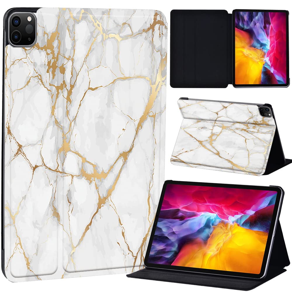 PU Leather + hard shell Ultra slim lightweight Folio Flip Tablet Stand Smart Cover Case Fit iPad Air 4 10.9" (2020) / iPad Pro 11" (2018 2020 2021) (gold vein marble)