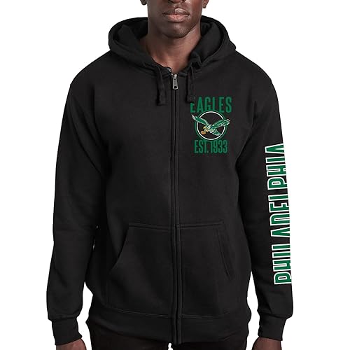 Junk Food Clothing x NFL - Philadelphia Eagles - MVP Zip Hoodie - Unisex Adult Full Zip Hooded Sweatshirt for Men and Women - Size Small