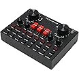 Live Sound Card, 16 Sound Effects V8S Voice Changer Sound Card Connection, 8 Fun Modes, Sound Mixer Board for Karaoke, Light Design (Black)
