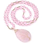 Top Plaza Healing Crystal Amethyst Necklace Natural Stone Beads Life Tree Wire Wrapped Teardrop Gemstone Pendant Jewelry for Women Mom