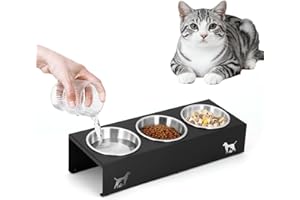 LYCC Elevated cat Bowls with Non-Slip Base, 15°Tilted Integrated Stand Anti Vomiting Raised Cat Dishes, Includes 3 Stainless Steel Bowls for Food and Water, Suitable for Cats and Small Dogs.