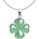 iSTONE St. Patrick's Day Four Leaf Clover Pendant Necklace Green Aventurine Gemstone Pendant Necklace 18"