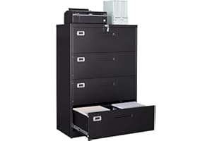 AFAIF 4 Drawer Lateral File Cabinet with Lock, Metal Filing Cabinets for Home Office, Wide Locking File Caninets, Black Office Storage Cabnet for Hanging Letter/Legal / A4 / F4 - Assembly Required