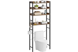 Rolanstar Over The Toilet Storage Rack, 3-Tier Bathroom Space Saver with Adjustable Shelves, Bathroom Organizer for Bathroom, Washroom, Rustic Brown