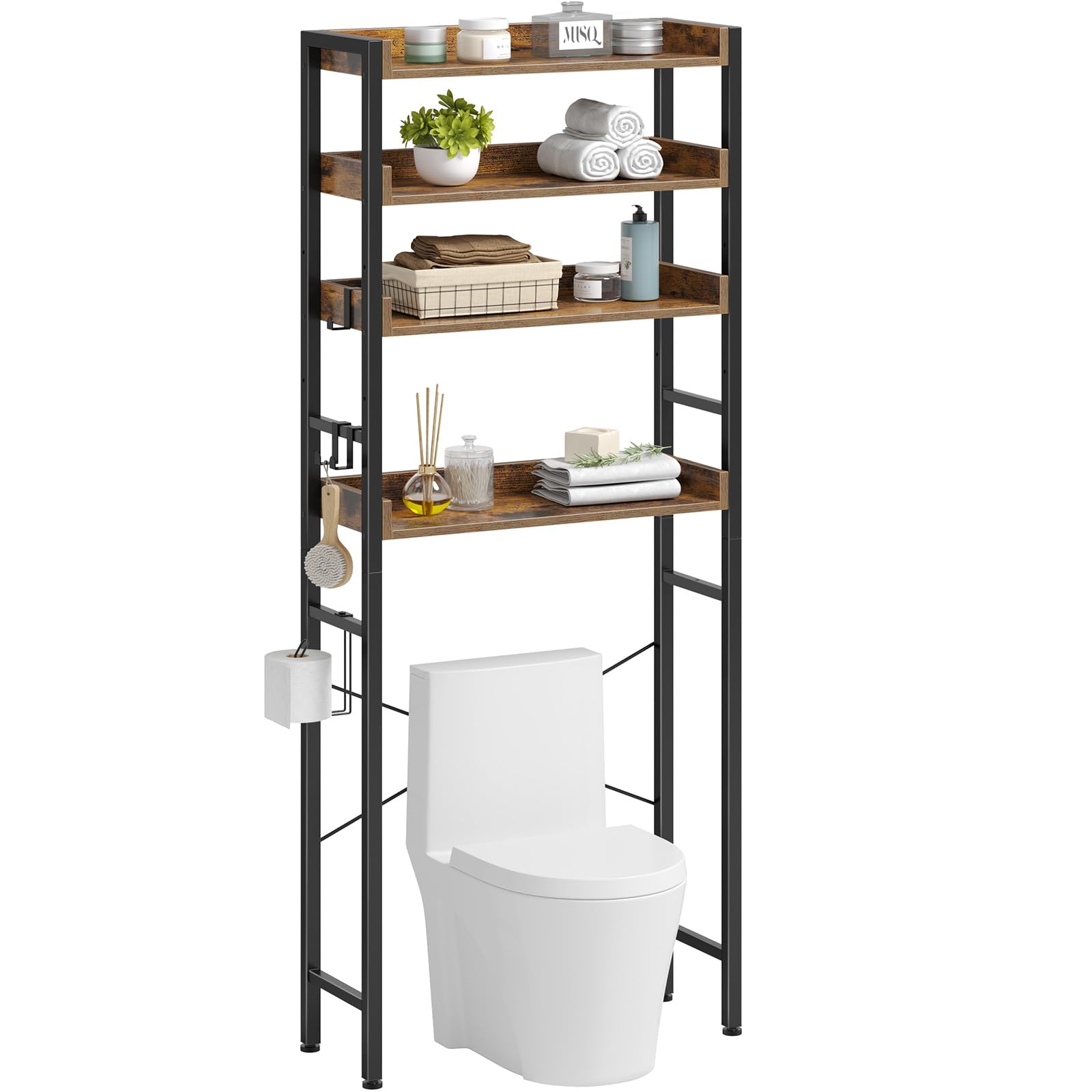 Rolanstar Over The Toilet Storage Rack, 3-Tier Bathroom Space Saver with Adjustable Shelves, Bathroom Organizer for Bathroom, Washroom, Rustic Brown Image