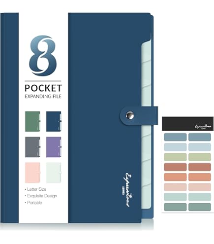 Sooez 4 Pack Accordion File Folder, Cute 5 Pocket Folder