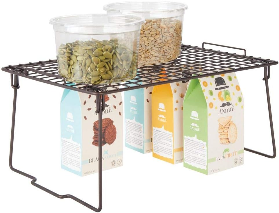 mDesign Metal Stacking Storage Shelf 2 Tier Raised Food
