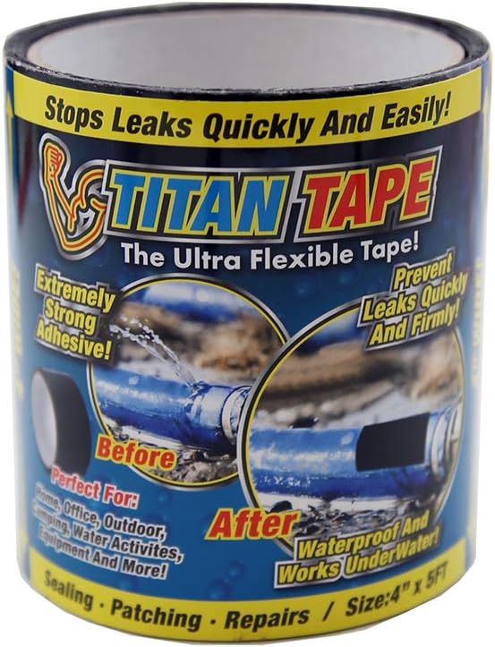Titan Tape Rubberized Waterproof Tape, Stops Leaks Quickly, Size 4 Inches x 5 Feet