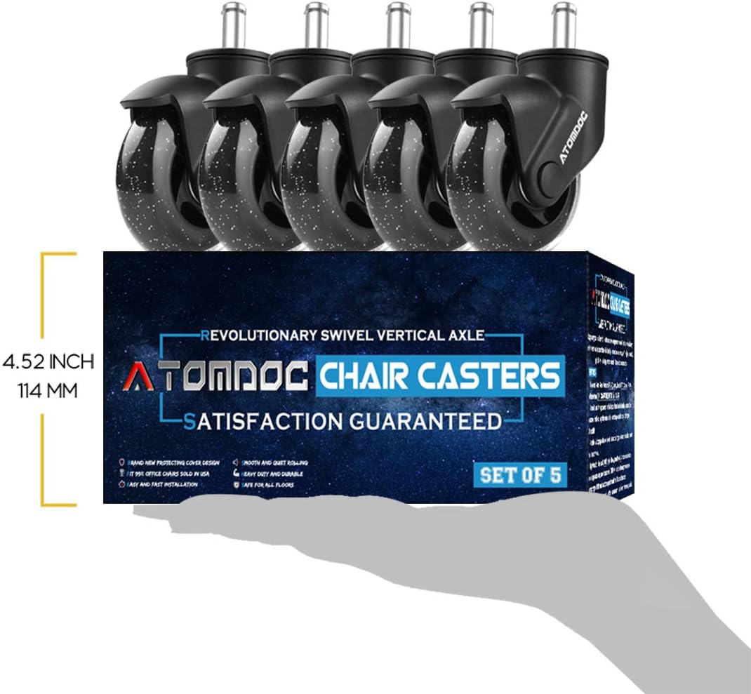 ATOMDOC Office Chair Caster Wheels, 3" Newly Lightweight Caster Wheels & Revolutionary Swivel Vertical Axle, Safe Protection for All Floors Including Hardwood, Set of 5 : Office Products
